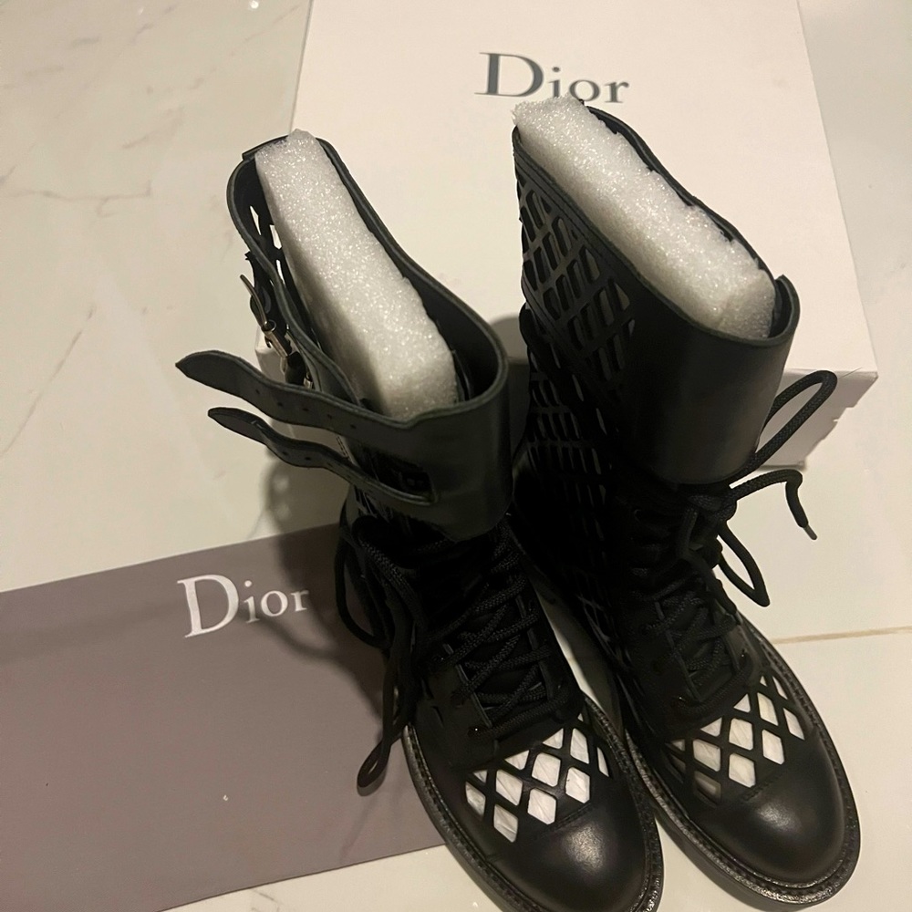 Christian Dior leather cutout accent combat boots size 6